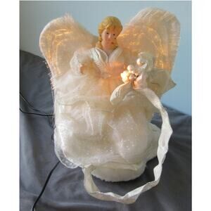 Fiberoptic Tabletop Angel 11" Tested Works White Silver Dress Multicolor Wings